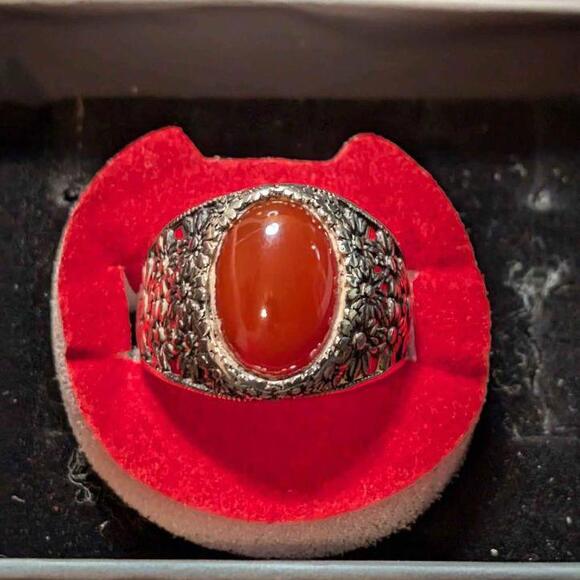 Carnelian aqeeq agate 925 Silver men's ring red carnelian aqeeq beautiful agate - Picture 1 of 5